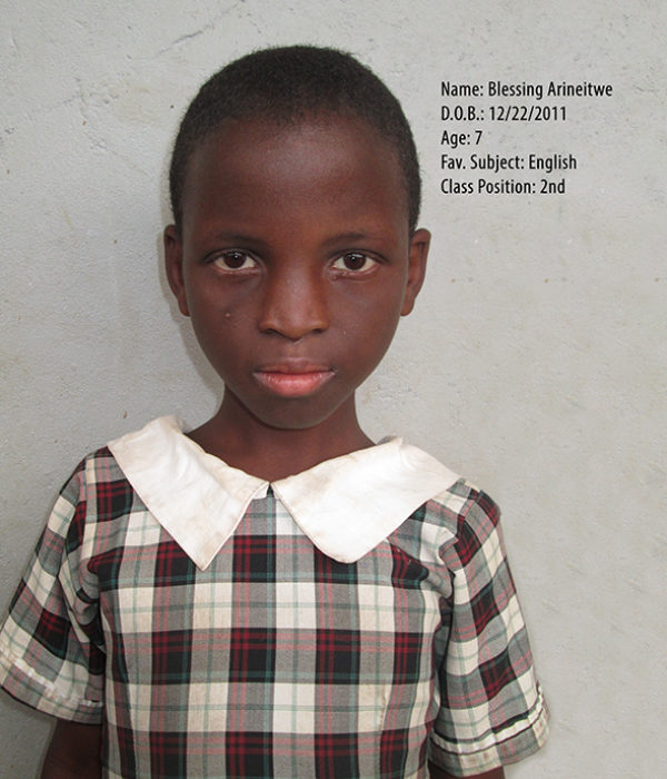 ARINEITWE BLESSING DOB. 22.12.2011. AGE. 08YRS. FS. ENGLISH. CLASS. P.2 ARINEITWE BLESSING DOB. 22.12.2011. AGE. 08YRS. FS. ENGLISH. CLASS. P.2