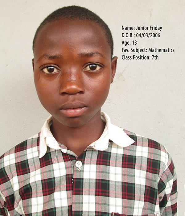 FRIDAY JUNIOR. DOB. 03.04.2006. AGE. 13YRS. FS. MATHEMATICS. CLASS. P.7 FRIDAY JUNIOR. DOB. 03.04.2006. AGE. 13YRS. FS. MATHEMATICS. CLASS. P.7