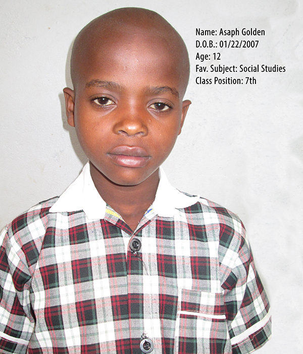 GOLDEN ASAPH. DOB.22.01.2007. AGE. 12YRS. FS. SOCIAL STUDIES. CLASS. P.7 GOLDEN ASAPH. DOB.22.01.2007. AGE. 12YRS. FS. SOCIAL STUDIES. CLASS. P.7