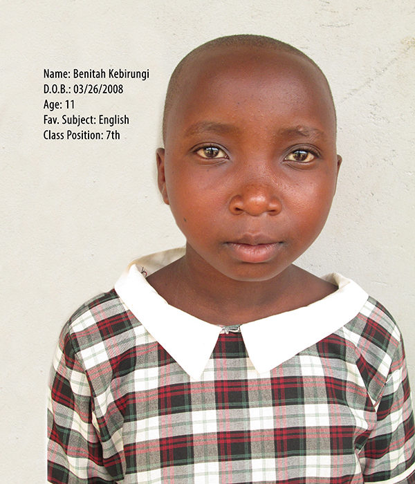 KEBIRUNGI BENITAH. DOB. 26.03.2008. AGE.11YRS. FS. ENGLISH. CLASS. P.7 KEBIRUNGI BENITAH. DOB. 26.03.2008. AGE.11YRS. FS. ENGLISH. CLASS. P.7
