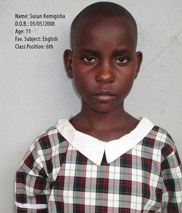 KEMIGISHA SUSAN. DOB. 05.05.2008. AGE. 11YRS. FS. ENGLISH. CLASS. P.6 KEMIGISHA SUSAN. DOB. 05.05.2008. AGE. 11YRS. FS. ENGLISH. CLASS. P.6