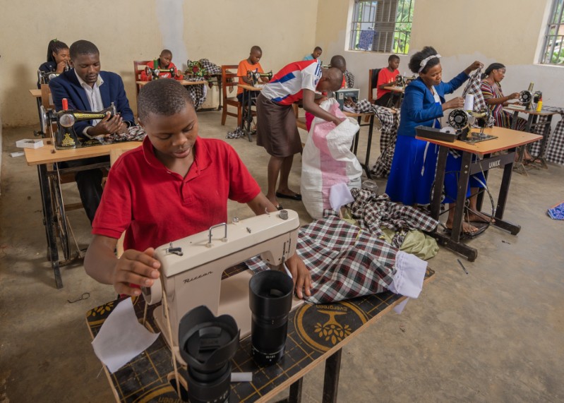 Bwindi Vocational School classroom full of students